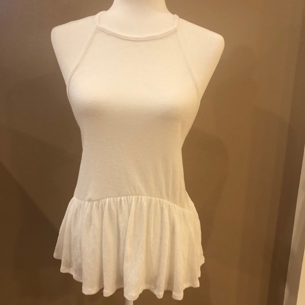 Braeve white crepe sleeveless ruffle tank top, S